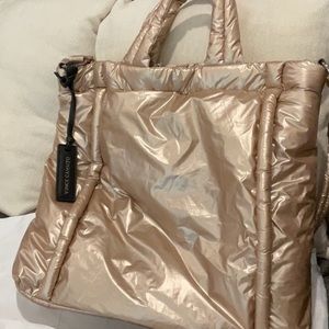 Vince Camuto champagne metallic tote bag